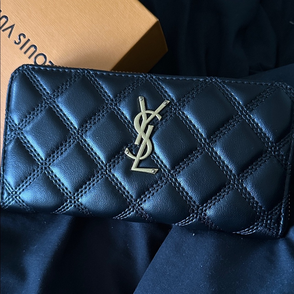 Yves Saint Laurent Black Quilted Wallet with Gold Logo